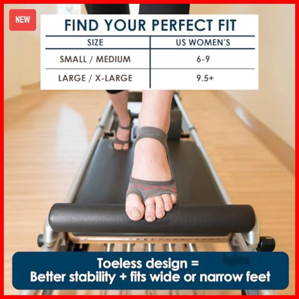 Non-Slip Toeless Pilates Socks with Grips, Size 6-13 for Yoga Barre Workouts